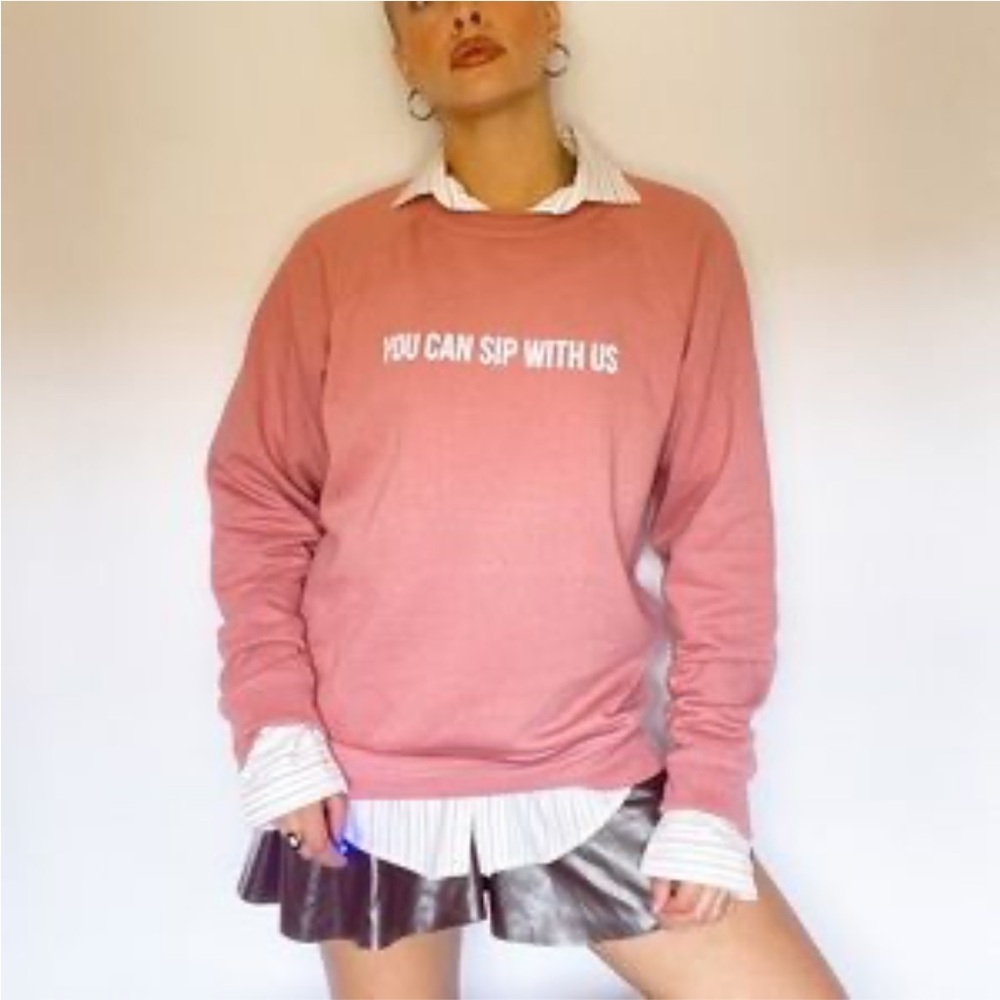 Brunette the Label Sip with Us Boyfriend Crewneck Sweatshirt Pink